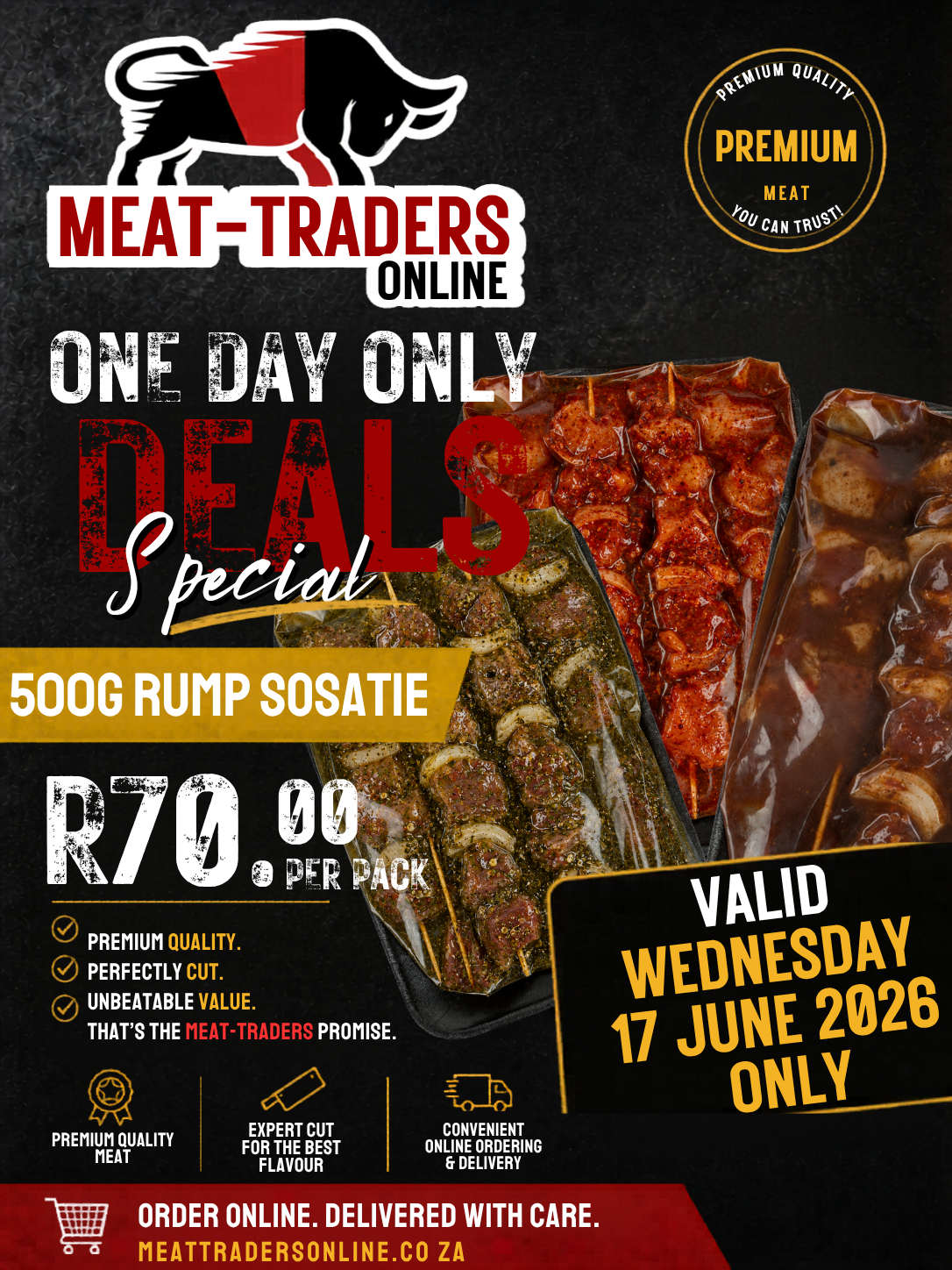 R70 DEALS - 500G BEEF RUMP SOSATIE (4 PIECES PER PACK)